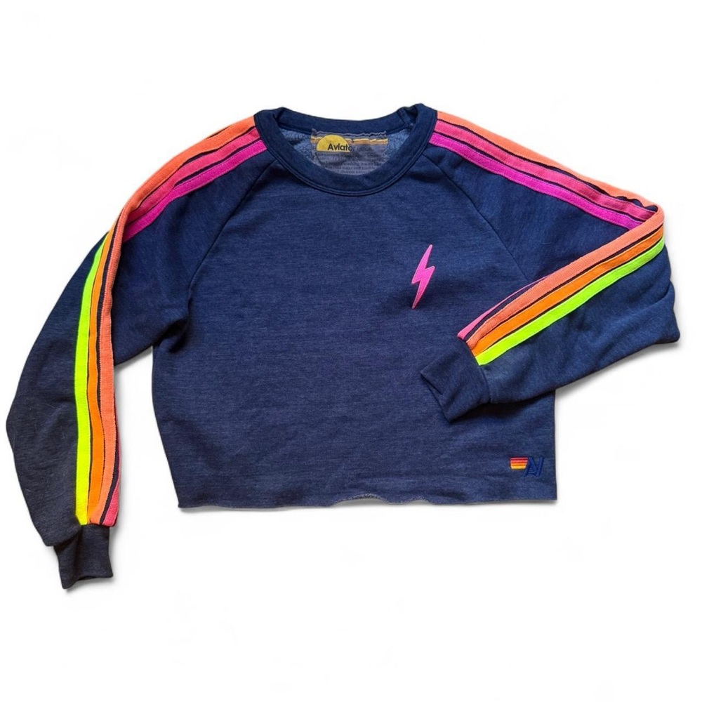 Aviator Nation Cropped Rainbow Bolt Sweatshirt – Size S $65